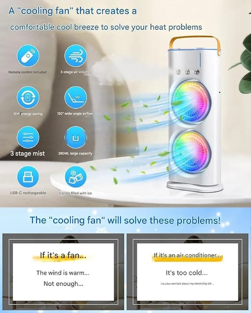 Double-ended Spray Fan Portable Humidifier Fan Air Conditioner Household Small Air Cooler Hydrocooling Portable Air Adjustment